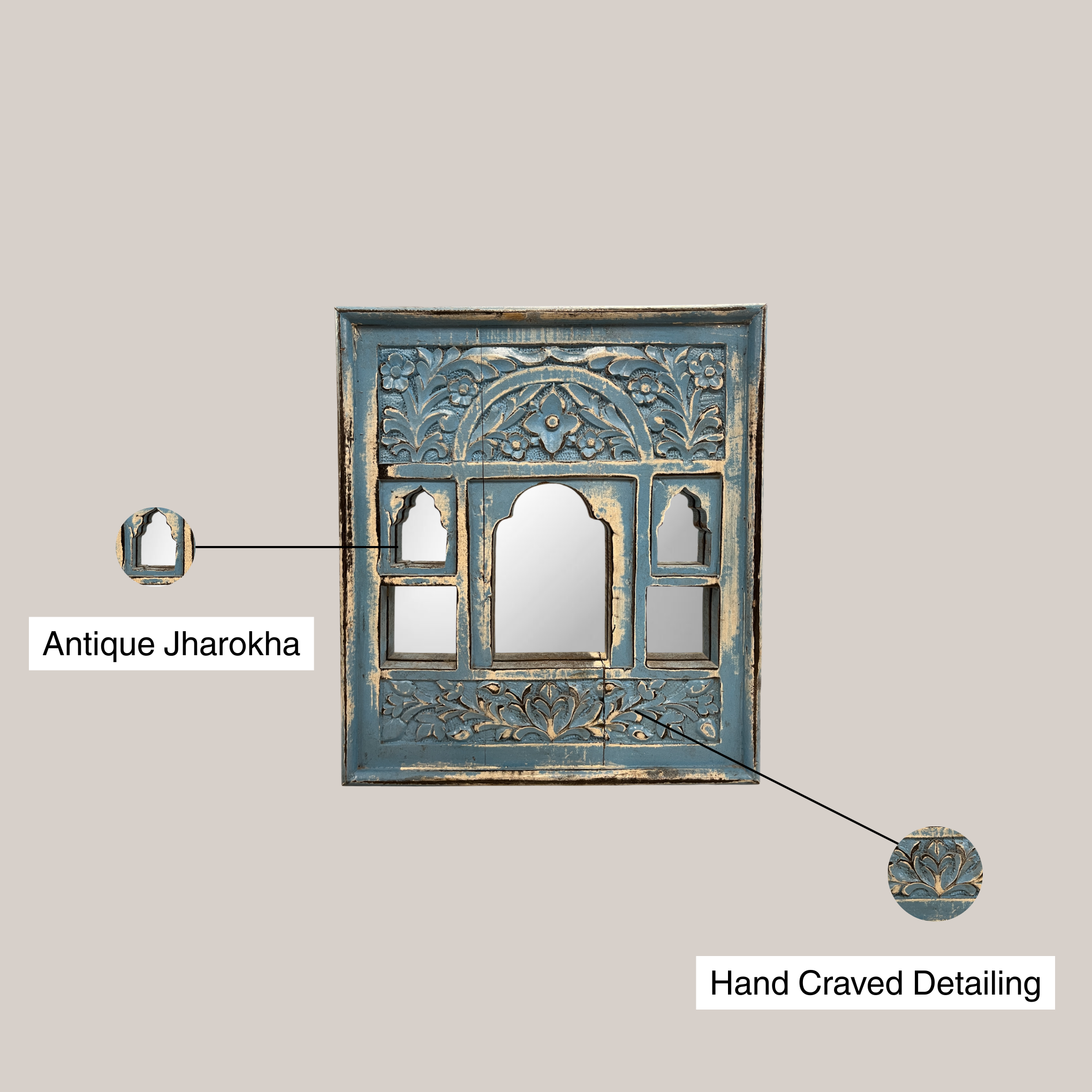 Light Blue Jharokha Mirror