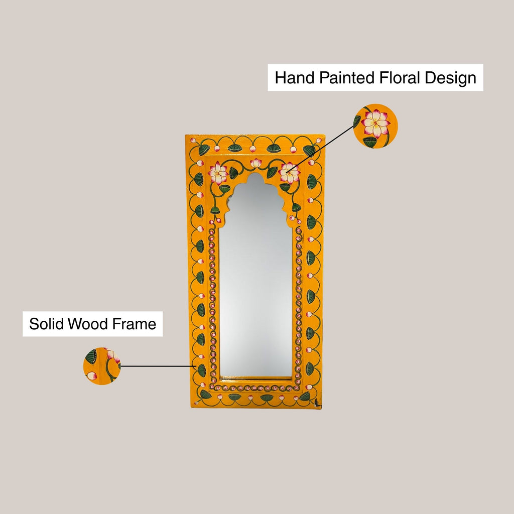 Hand Painted Yellow Mirror (White Flower)