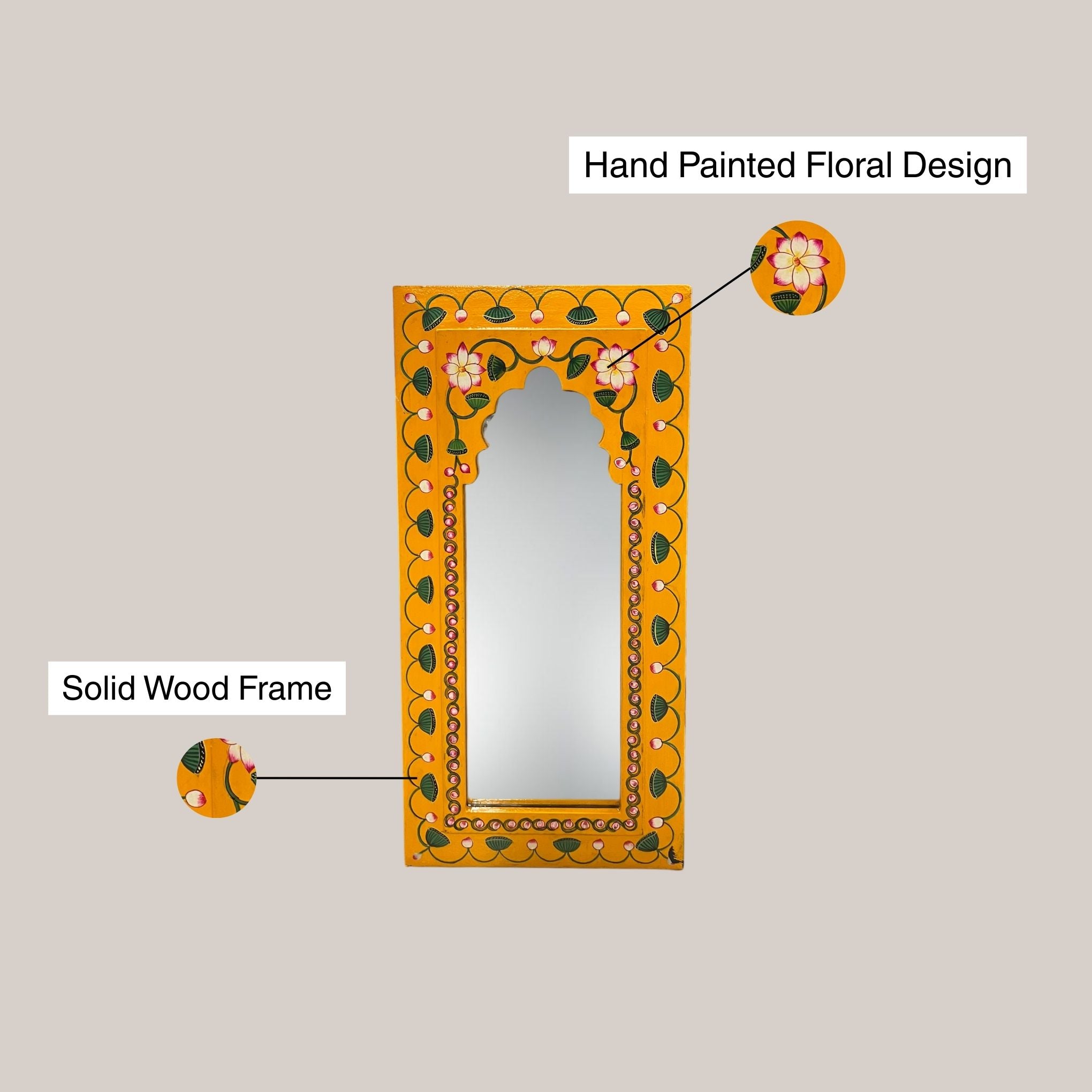 Hand Painted Yellow Mirror (White Flower)