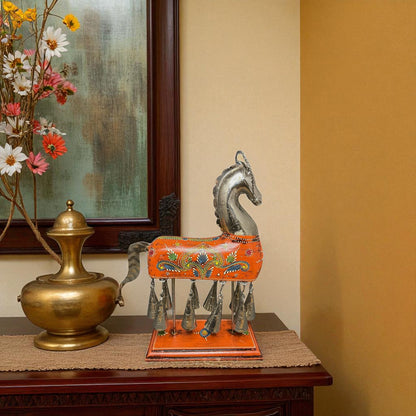 Handpainted Horse Figurine with Bells - Orange
