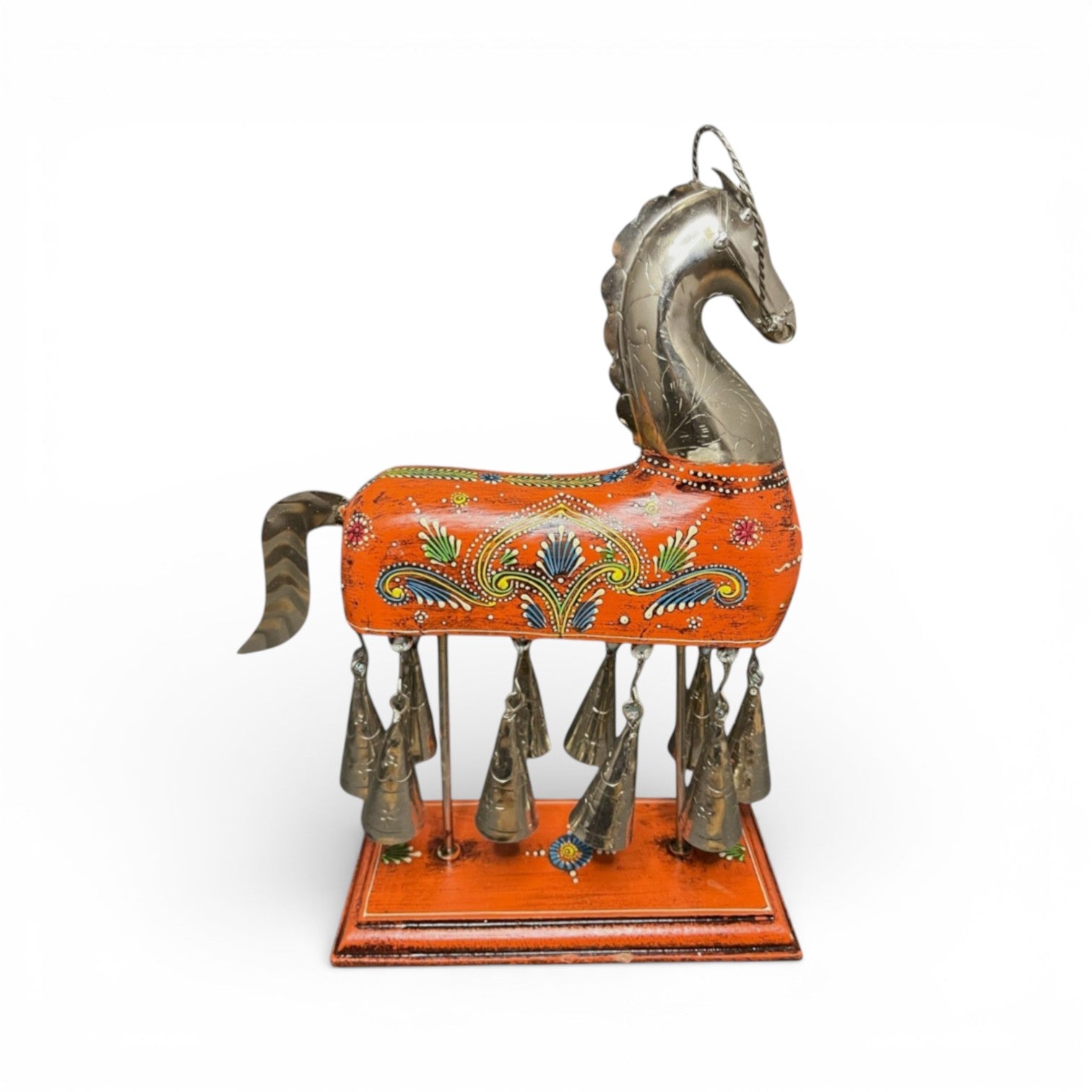 Handpainted Horse Figurine with Bells - Orange