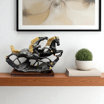 Black & Gold Running Horses Sculpture