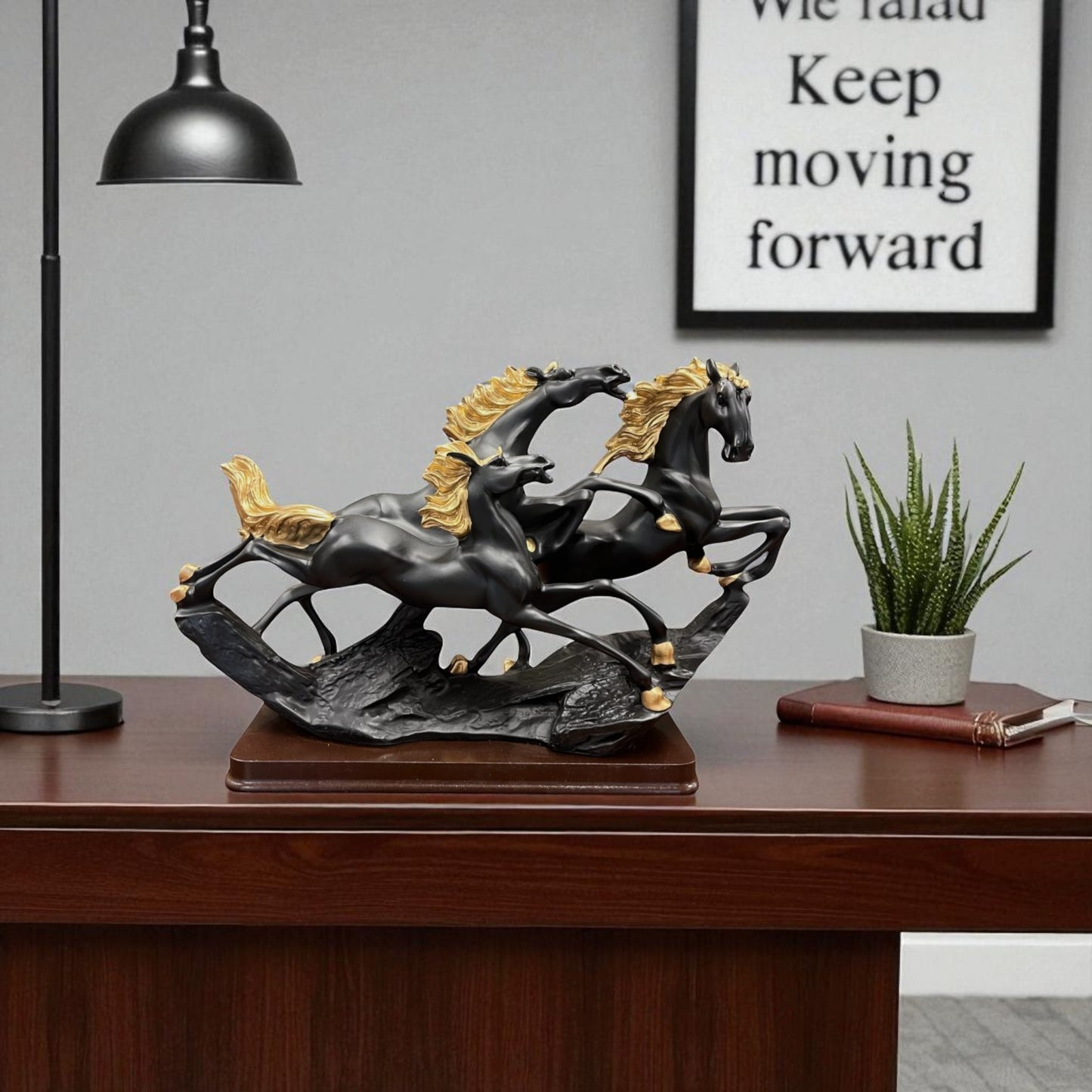 Black & Gold Running Horses Sculpture