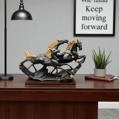 Black & Gold Running Horses Sculpture