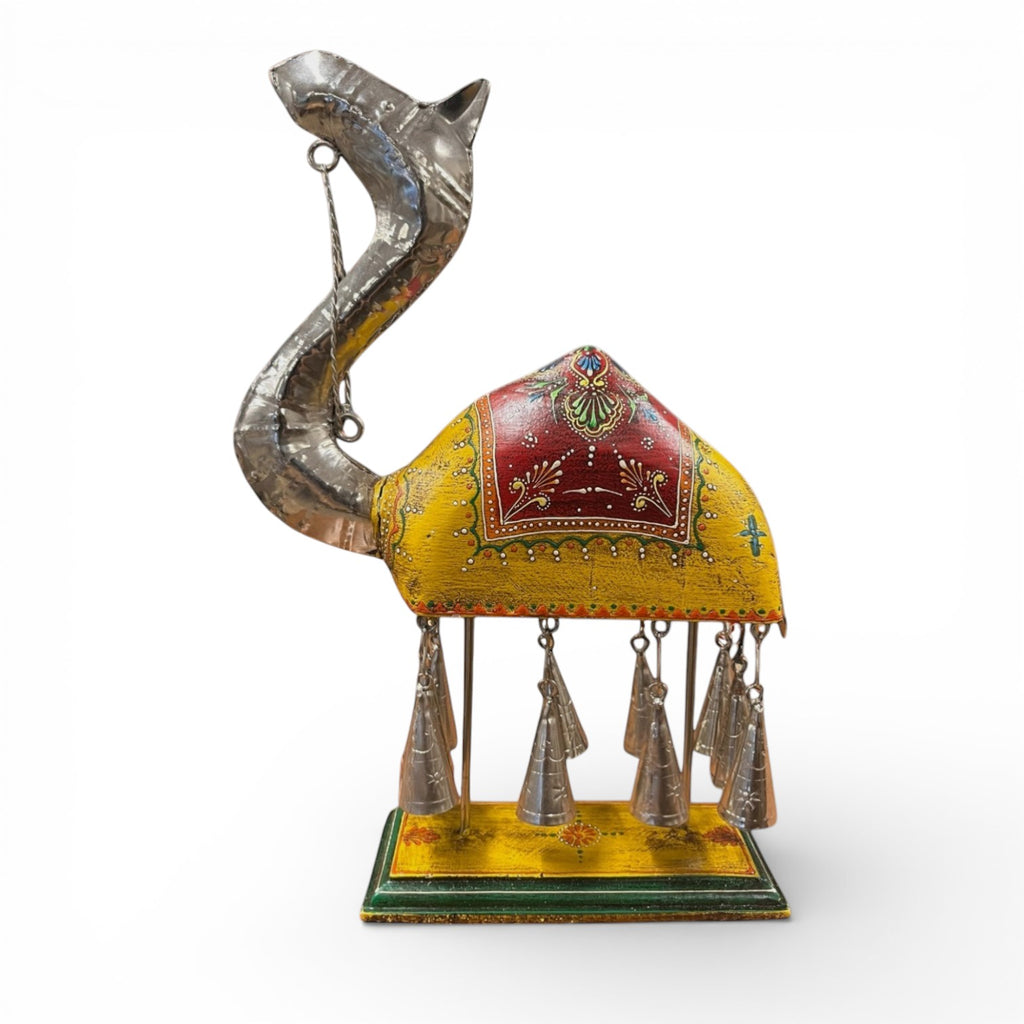 Handpainted Camel Figurine with Bells - Yellow