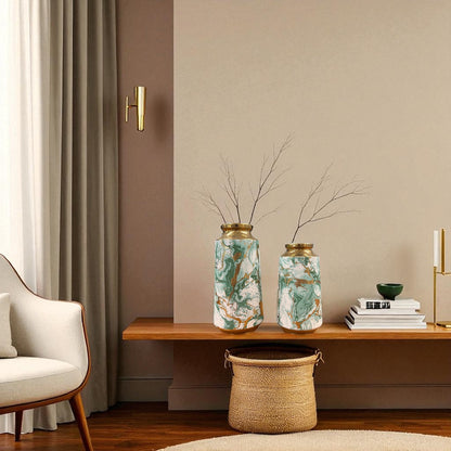Green & Gold Marble Finish Vase Set