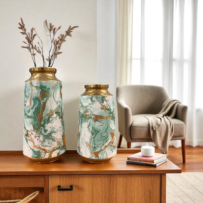 Green & Gold Marble Finish Vase Set