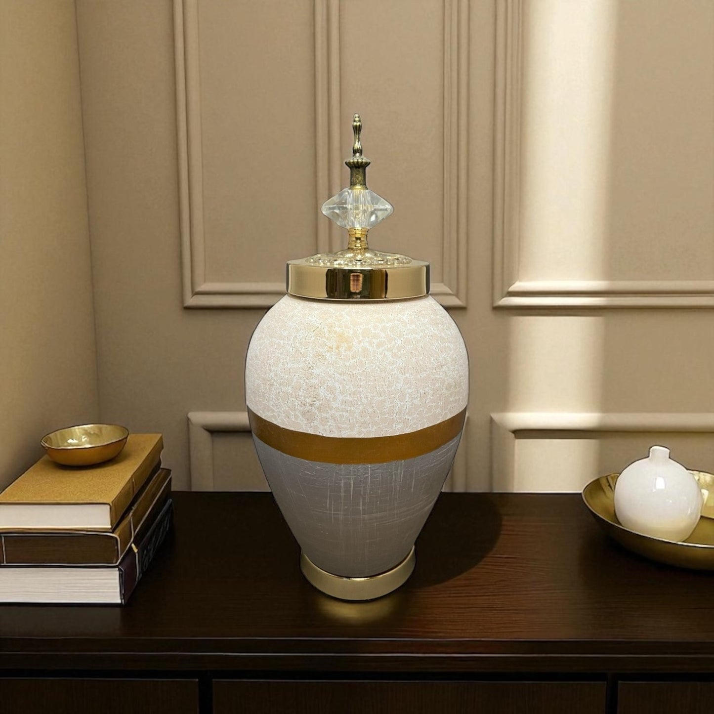 Luxe Gold & Crystal Decorative Jar