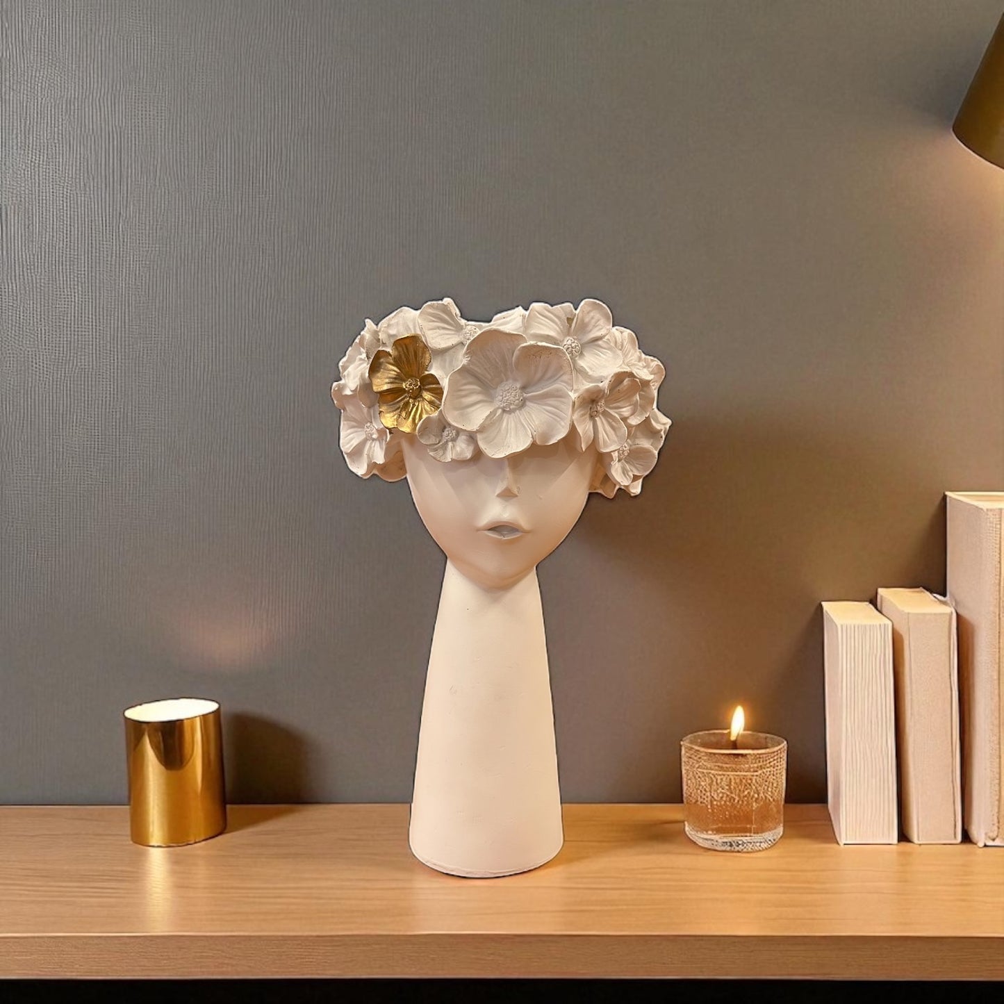 White Floral Crown Face Vase