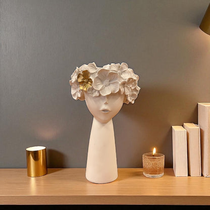 White Floral Crown Face Vase