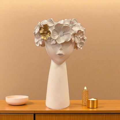 White Floral Crown Face Vase