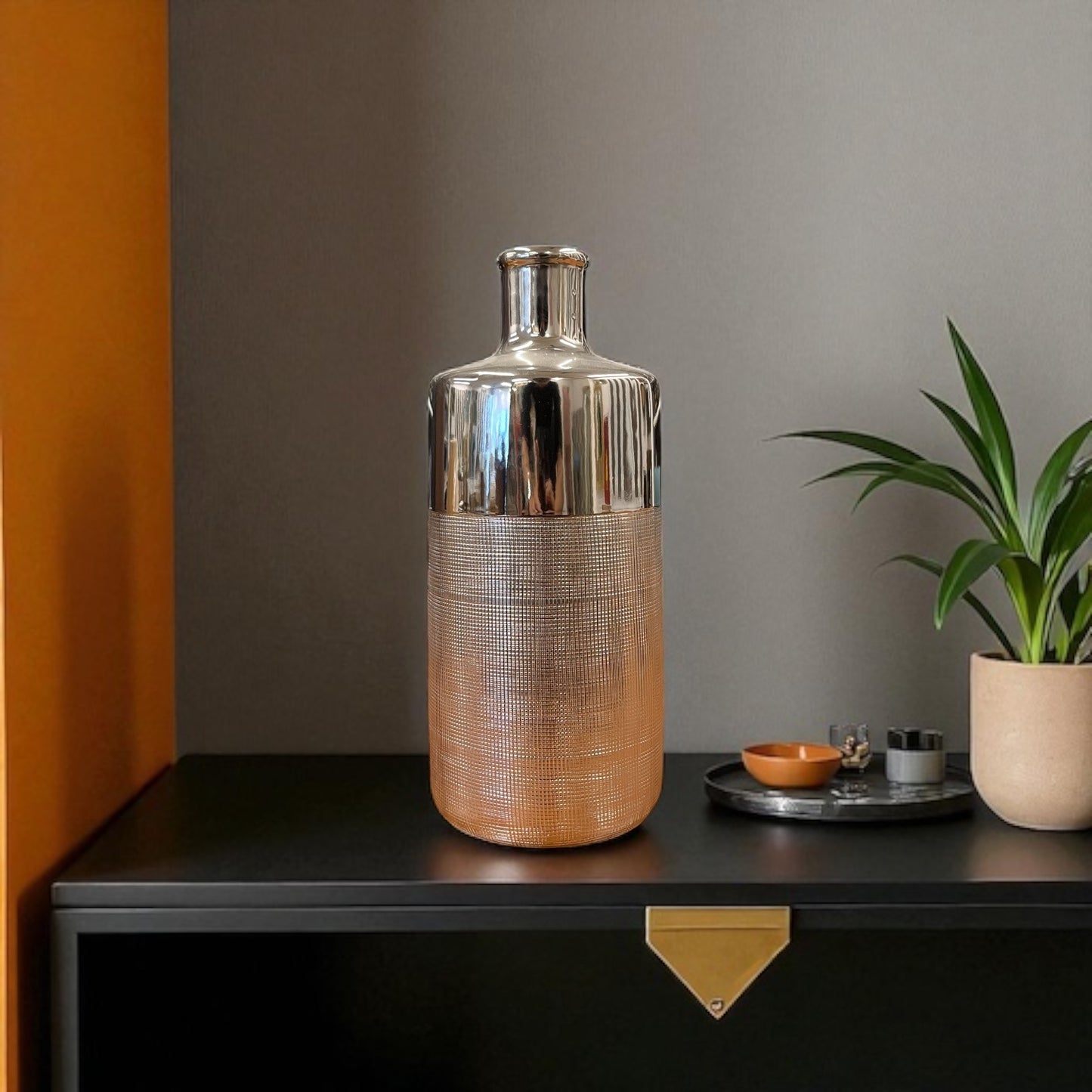 Metallic Silver Metal Vase
