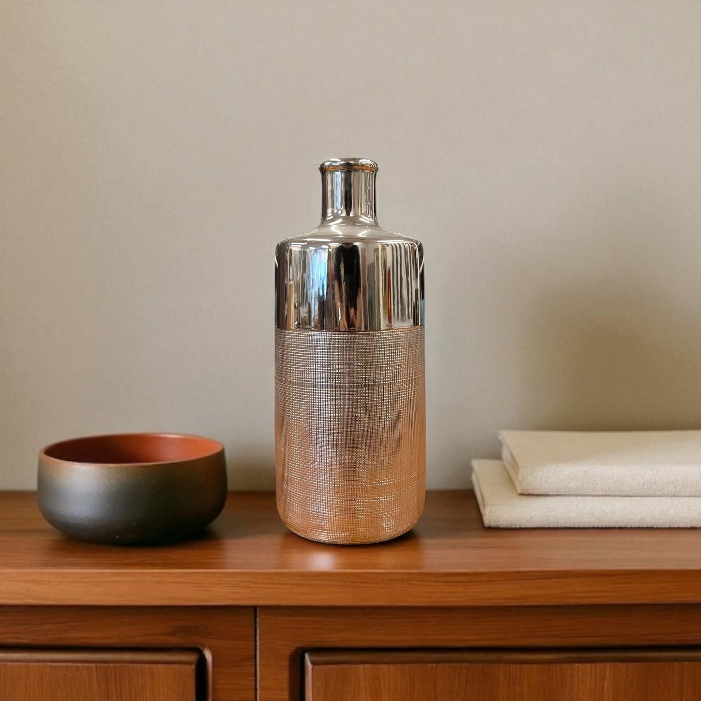 Metallic Silver Metal Vase