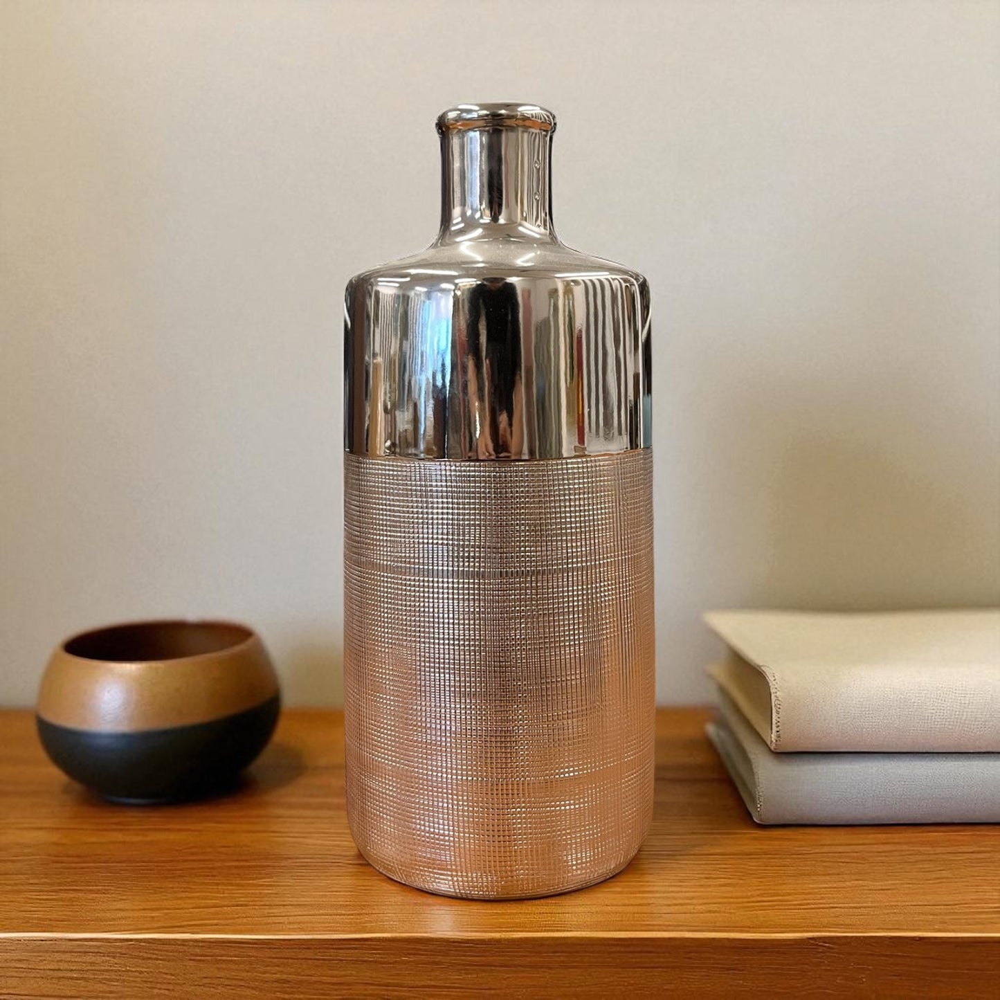 Metallic Silver Metal Vase