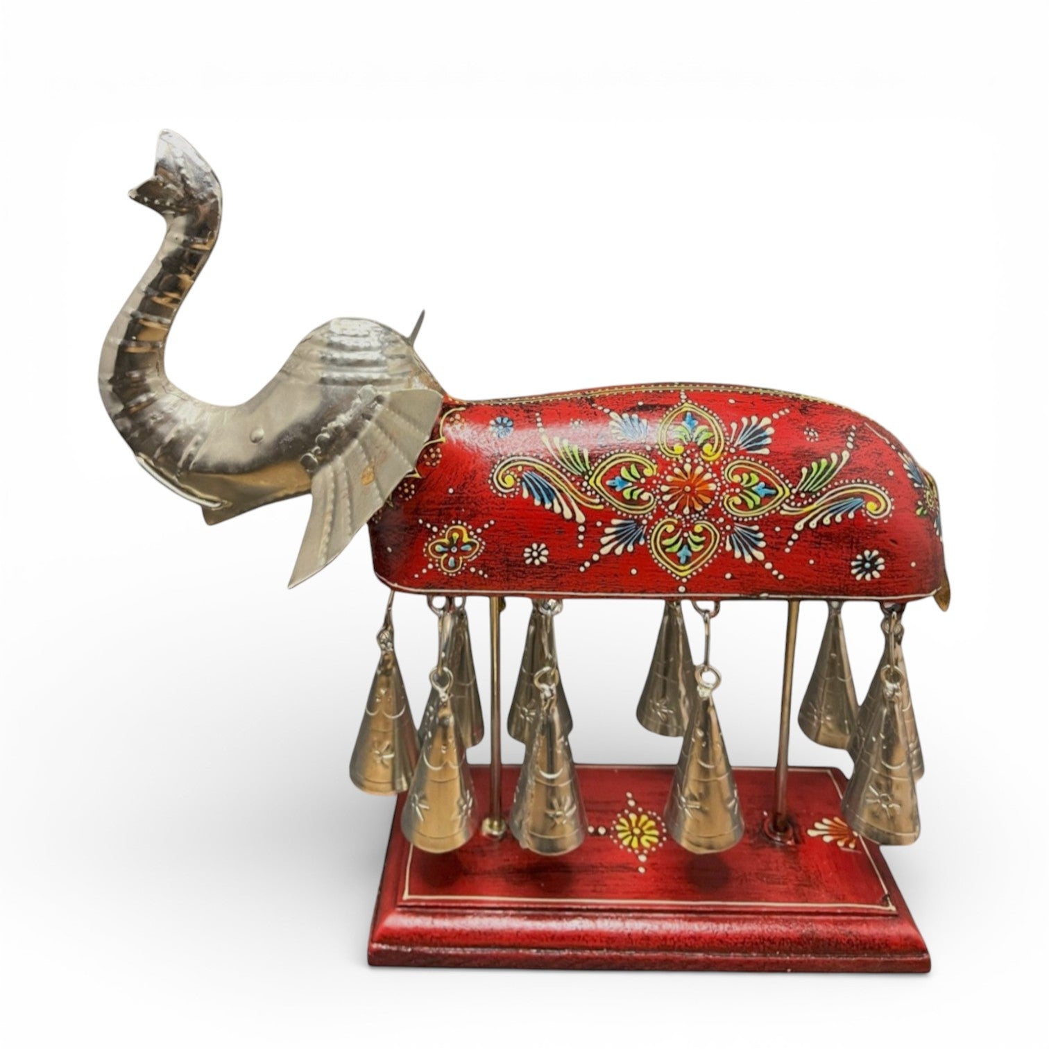 Hand painted Elephant Figurine with Bells - Red