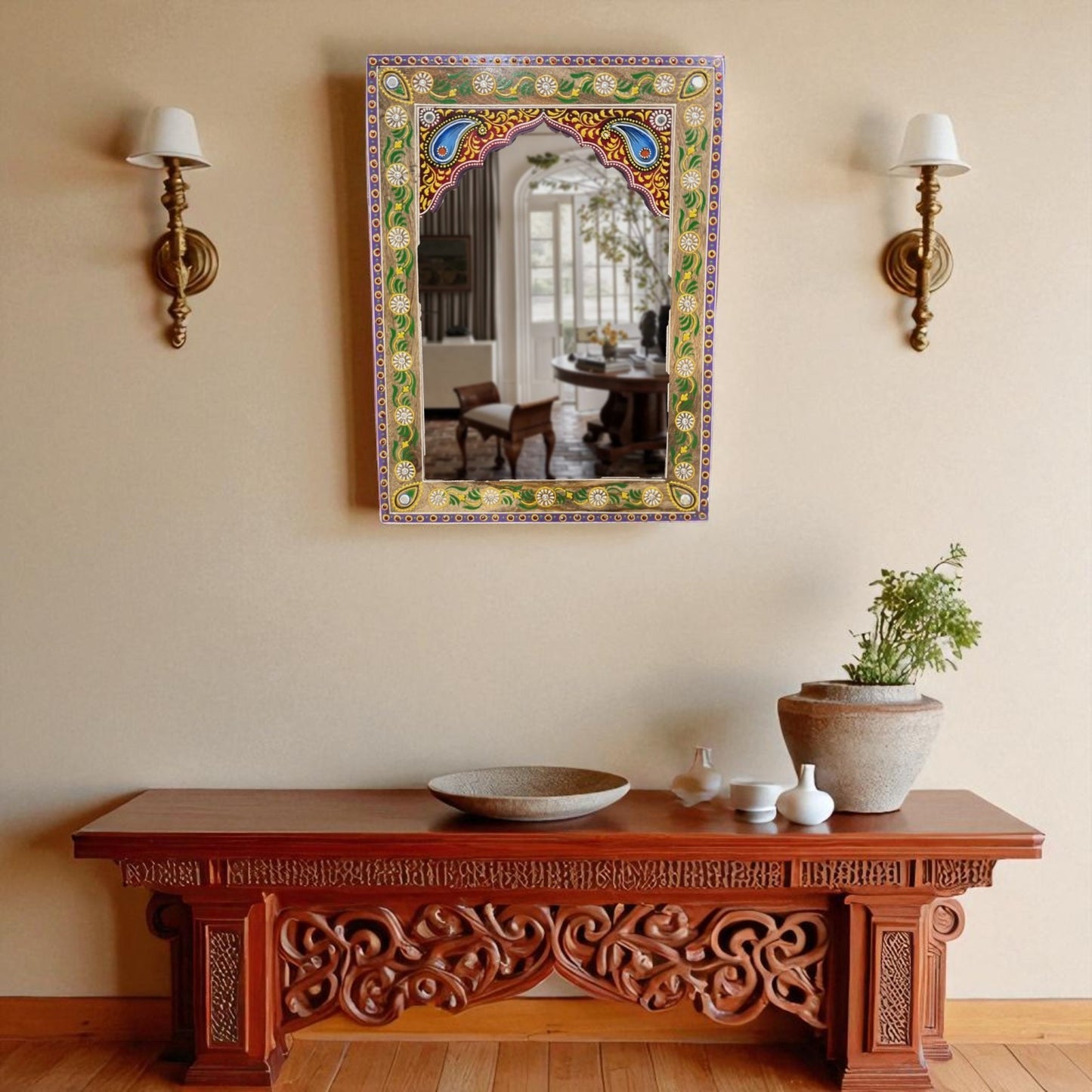 Jharokha Mirror with pearls