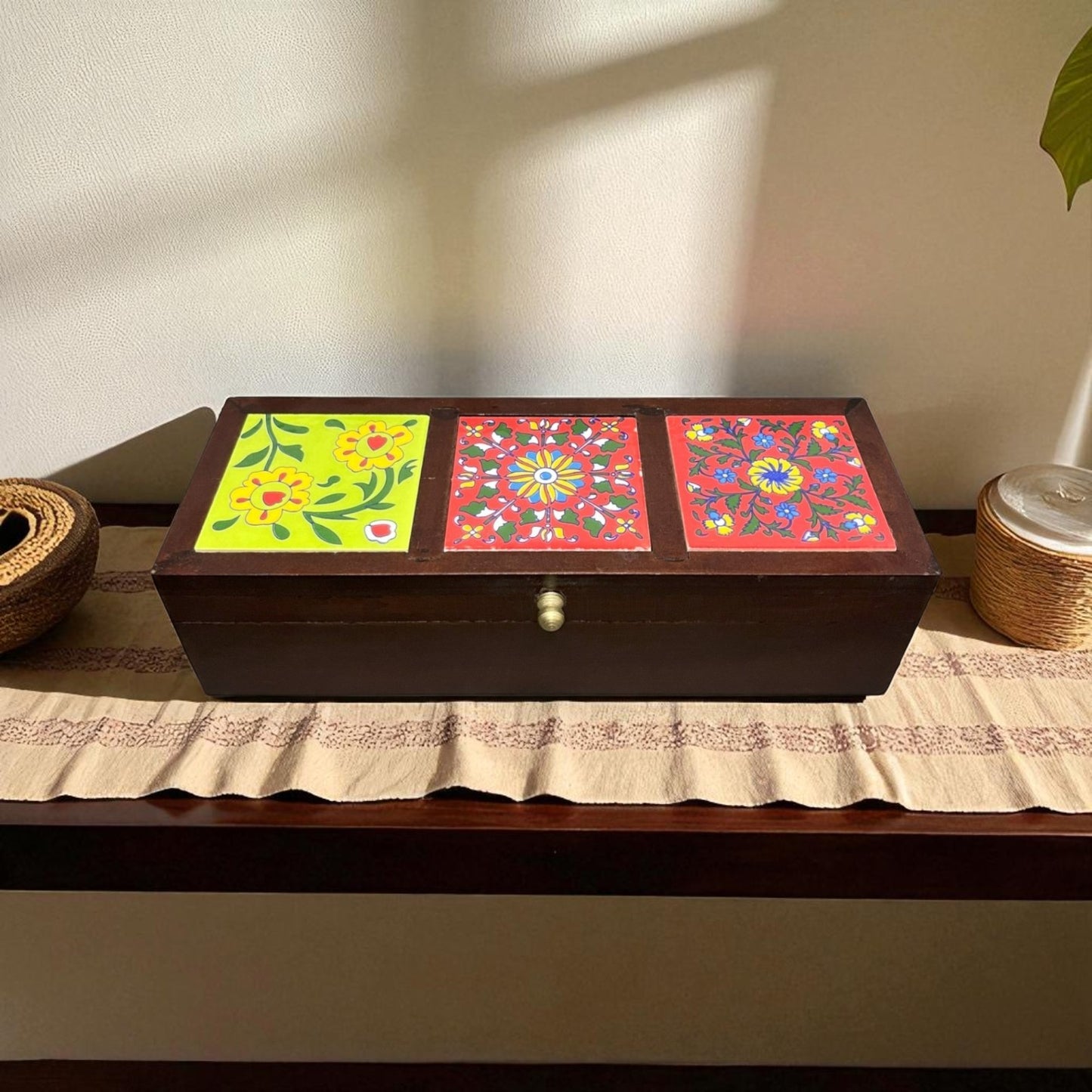 Handcrafted Wooden Storage Box (3 Tile)