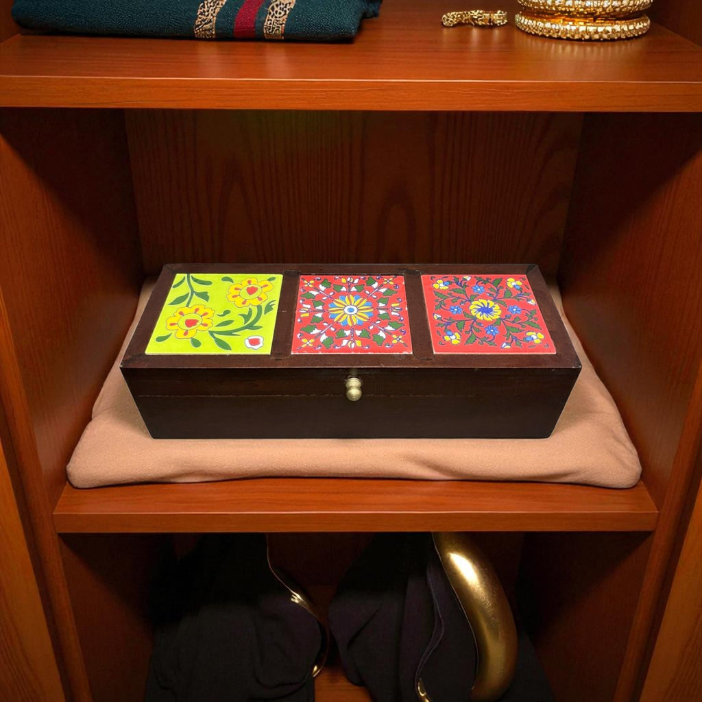 Handcrafted Wooden Storage Box (3 Tile)