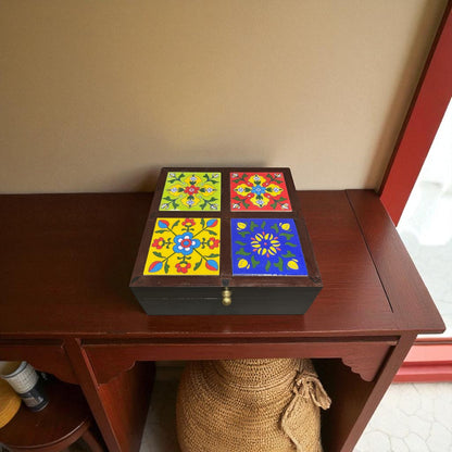 Hand Crafted Wooden Storage Box - 4 Tile