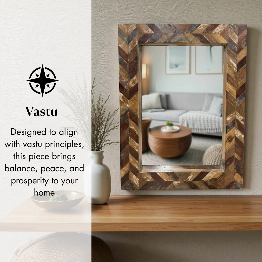 Distressed Wooden Patterned Mirror