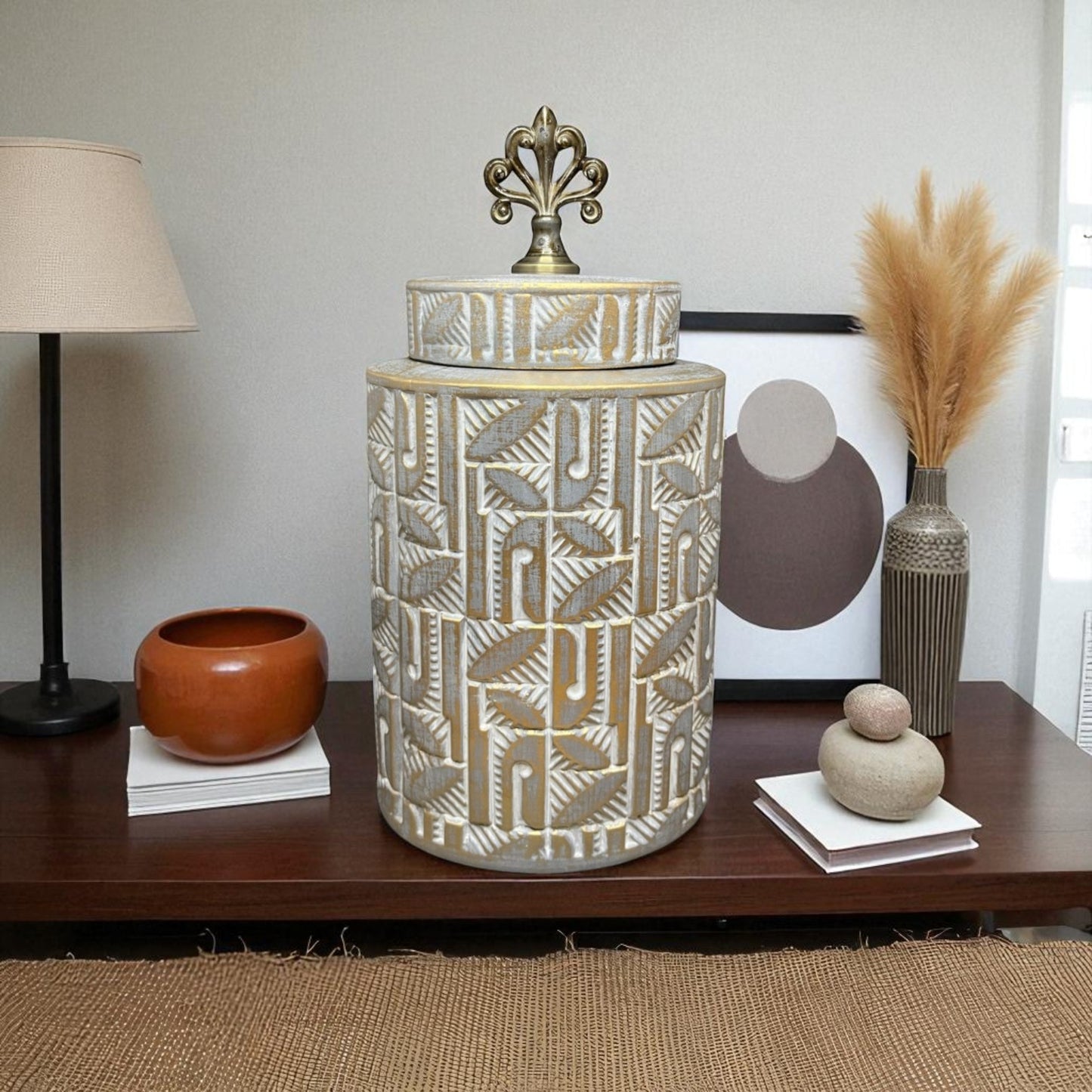 Vintage Leaf-Embossed Decorative Jar