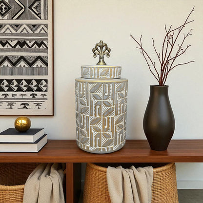 Vintage Leaf-Embossed Decorative Jar