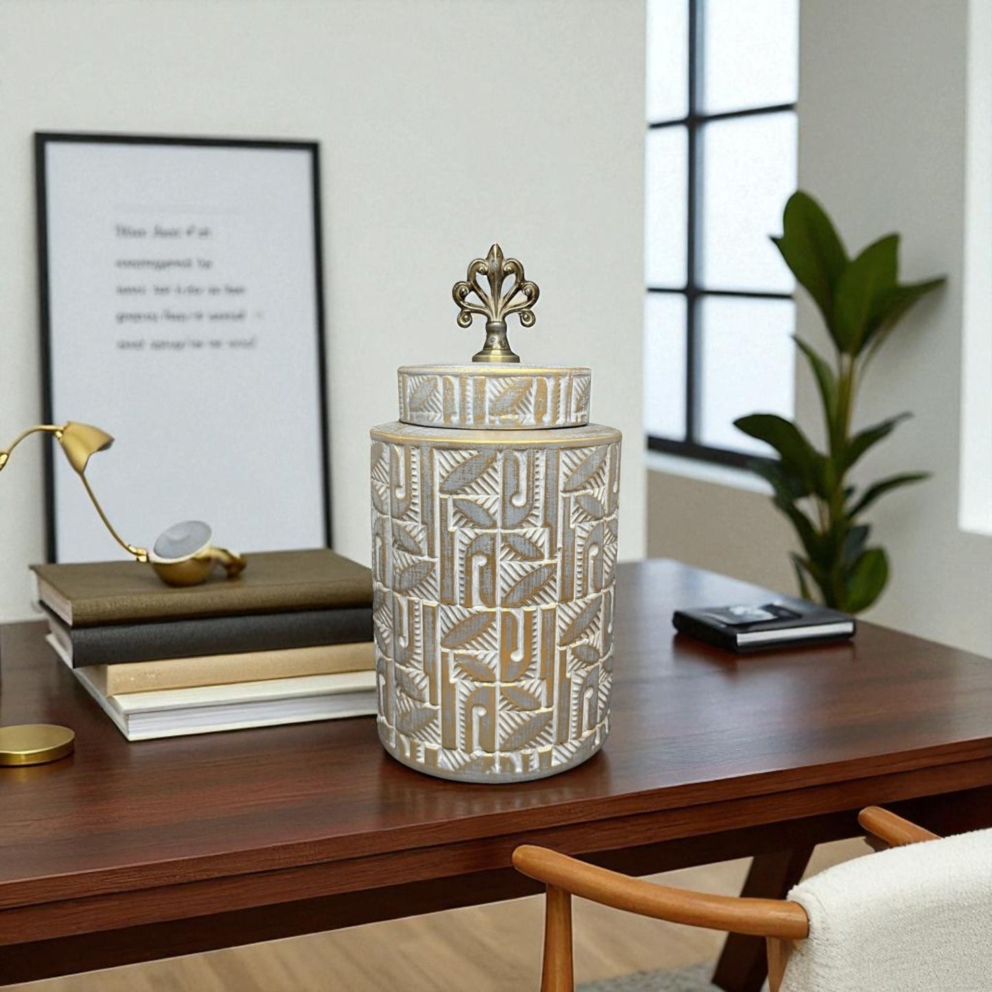 Vintage Leaf-Embossed Decorative Jar