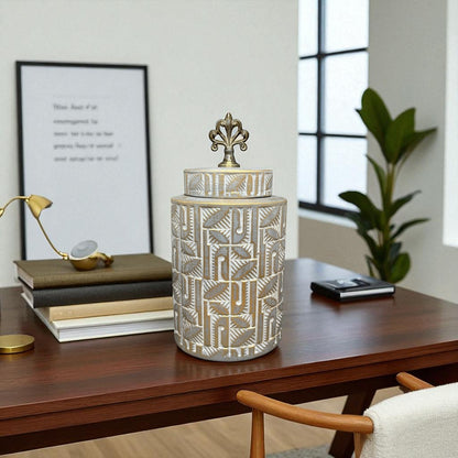 Vintage Leaf-Embossed Decorative Jar