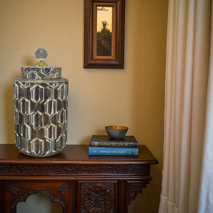 Vintage Geometric Decorative Jar with Crystal Knob