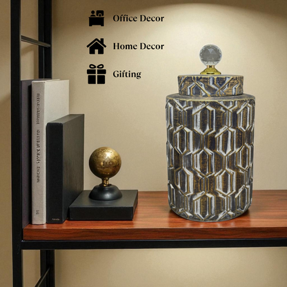 Vintage Geometric Decorative Jar with Crystal Knob