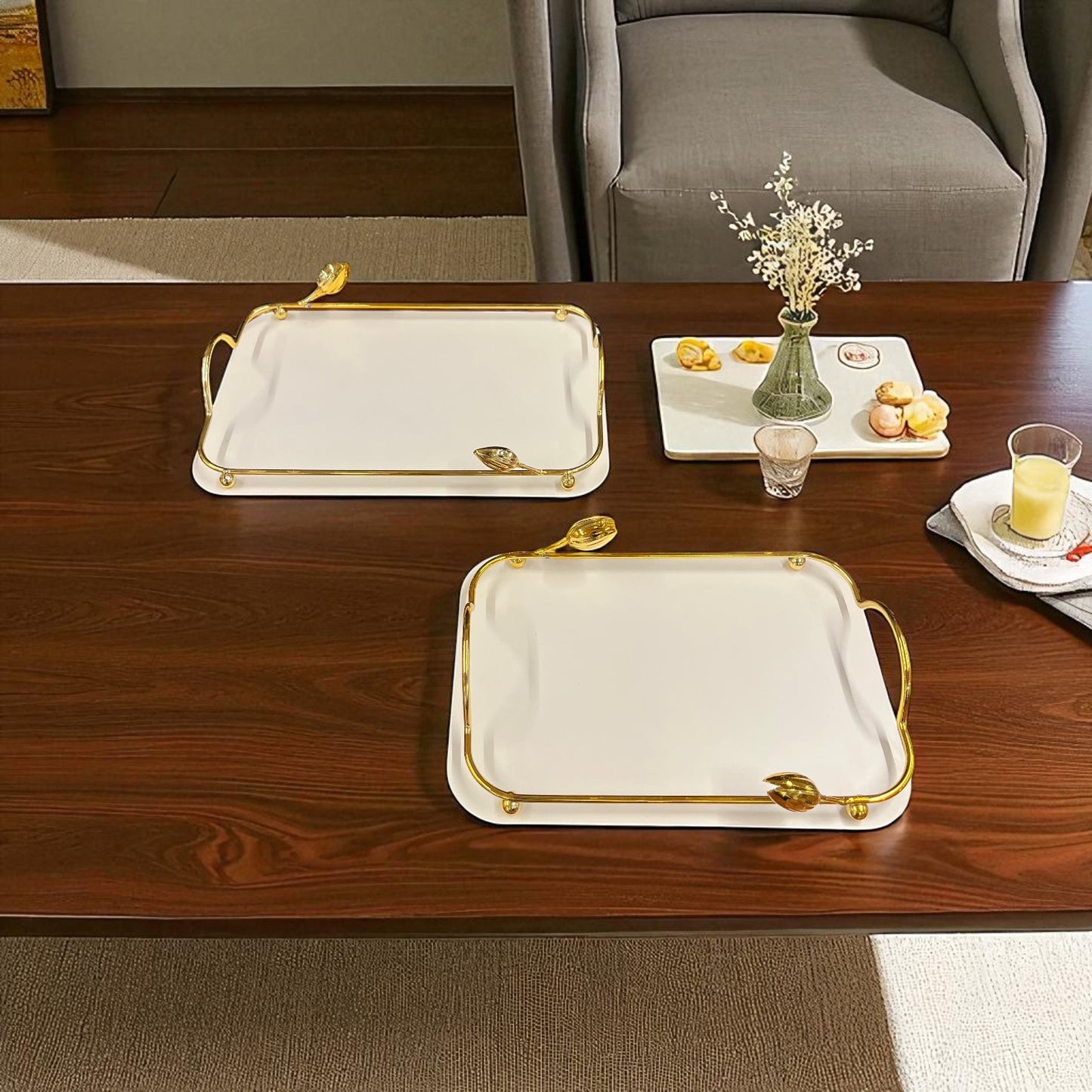 Leaf Metal Tray Set White