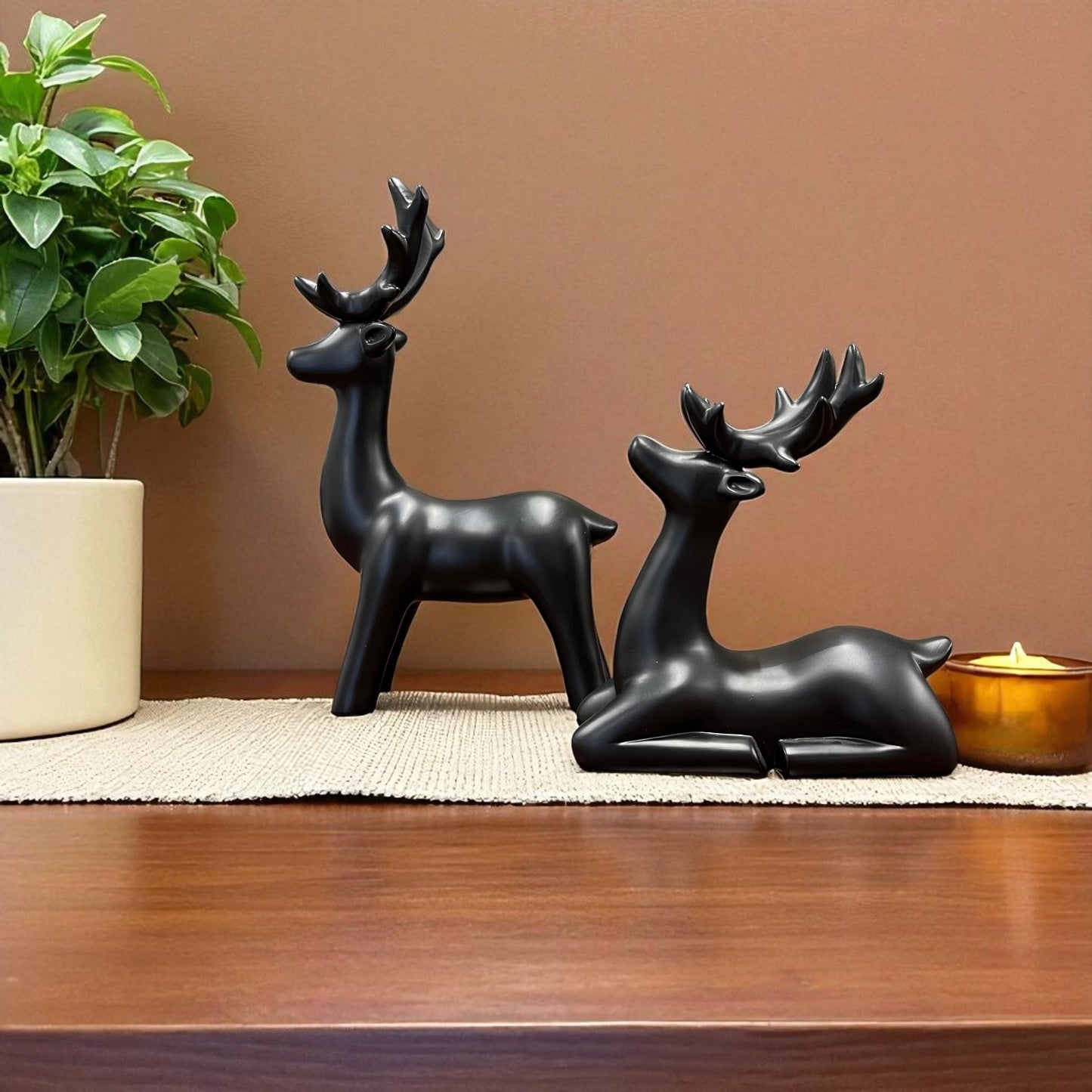 Sleek Black Deer Figurine Set