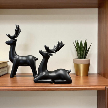 Sleek Black Deer Figurine Set