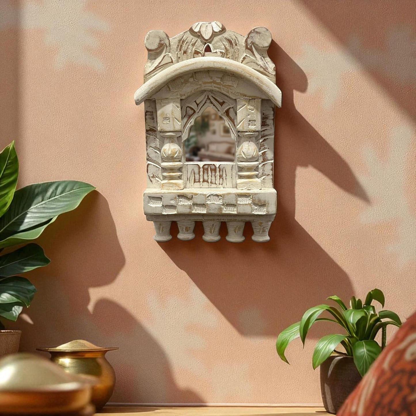 White Wooden Jharokha Wall Mirrors Set