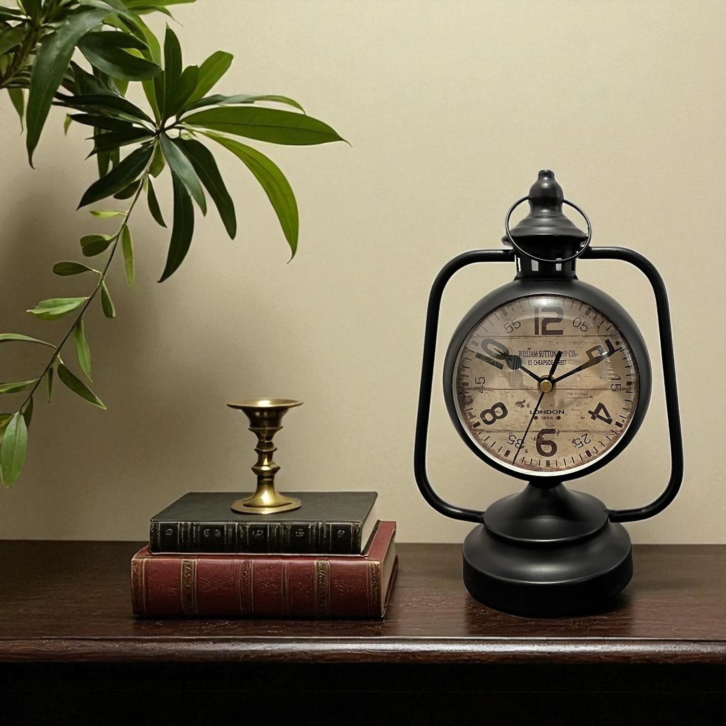 Black Vintage Lantern Table Clock