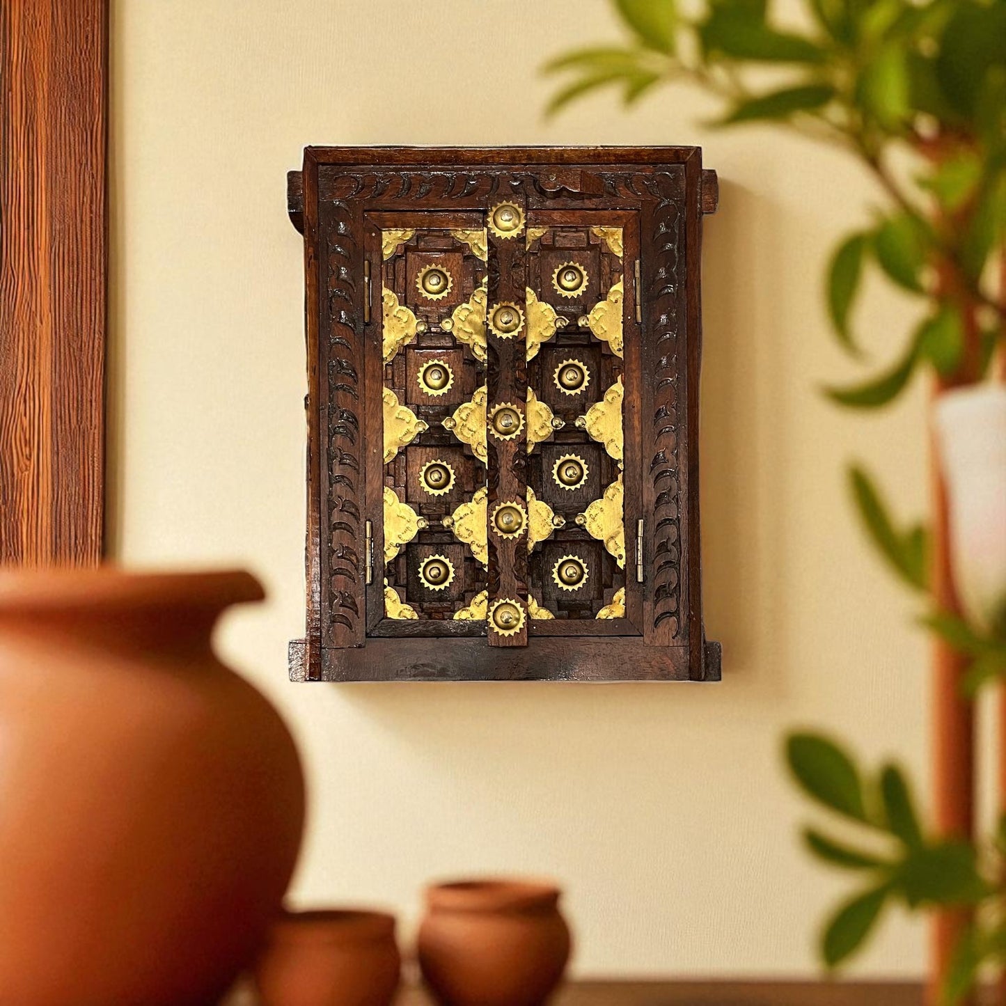 Handcrafted Wooden Temple Door Wall Decor