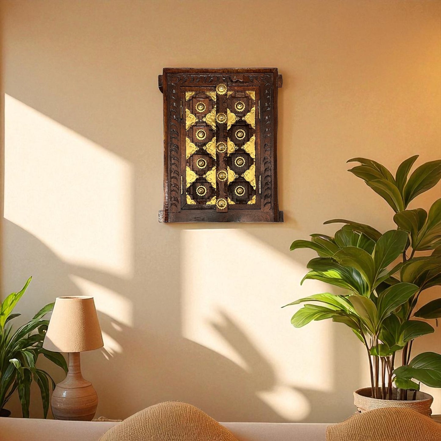 Handcrafted Wooden Temple Door Wall Decor