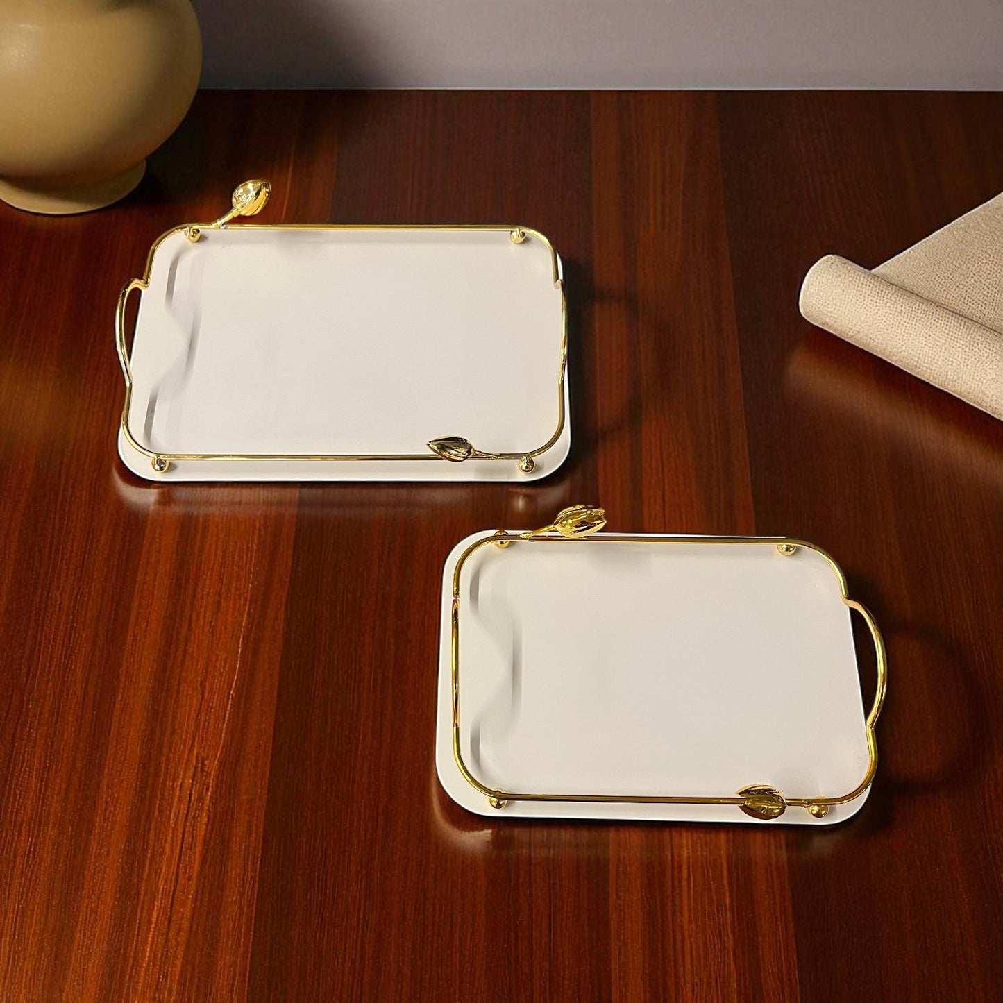 Leaf Metal Tray Set White