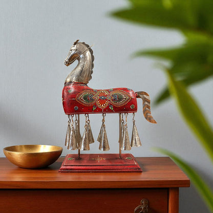 Handcpainted Horse Figurine with Bells - Red