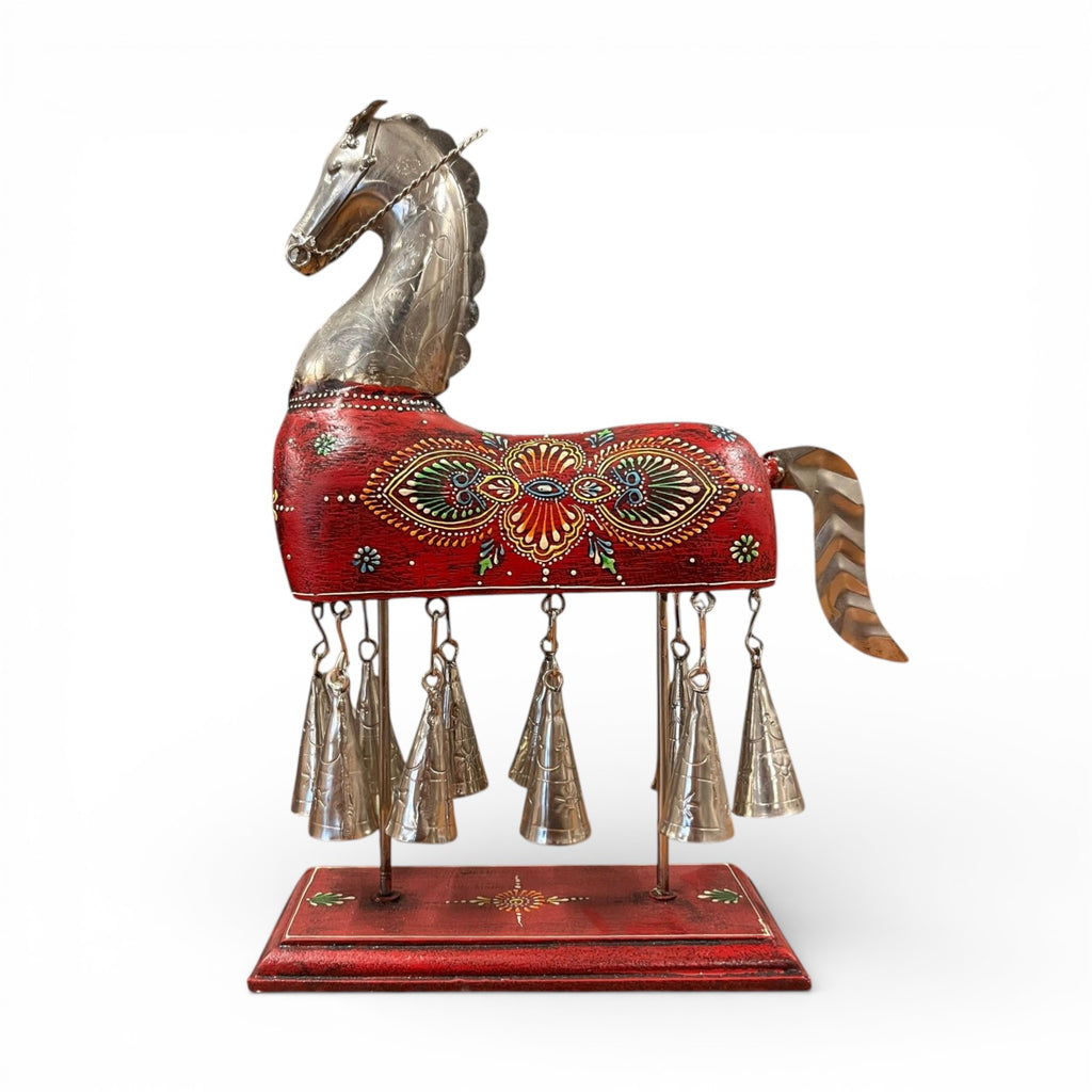 Handcpainted Horse Figurine with Bells - Red