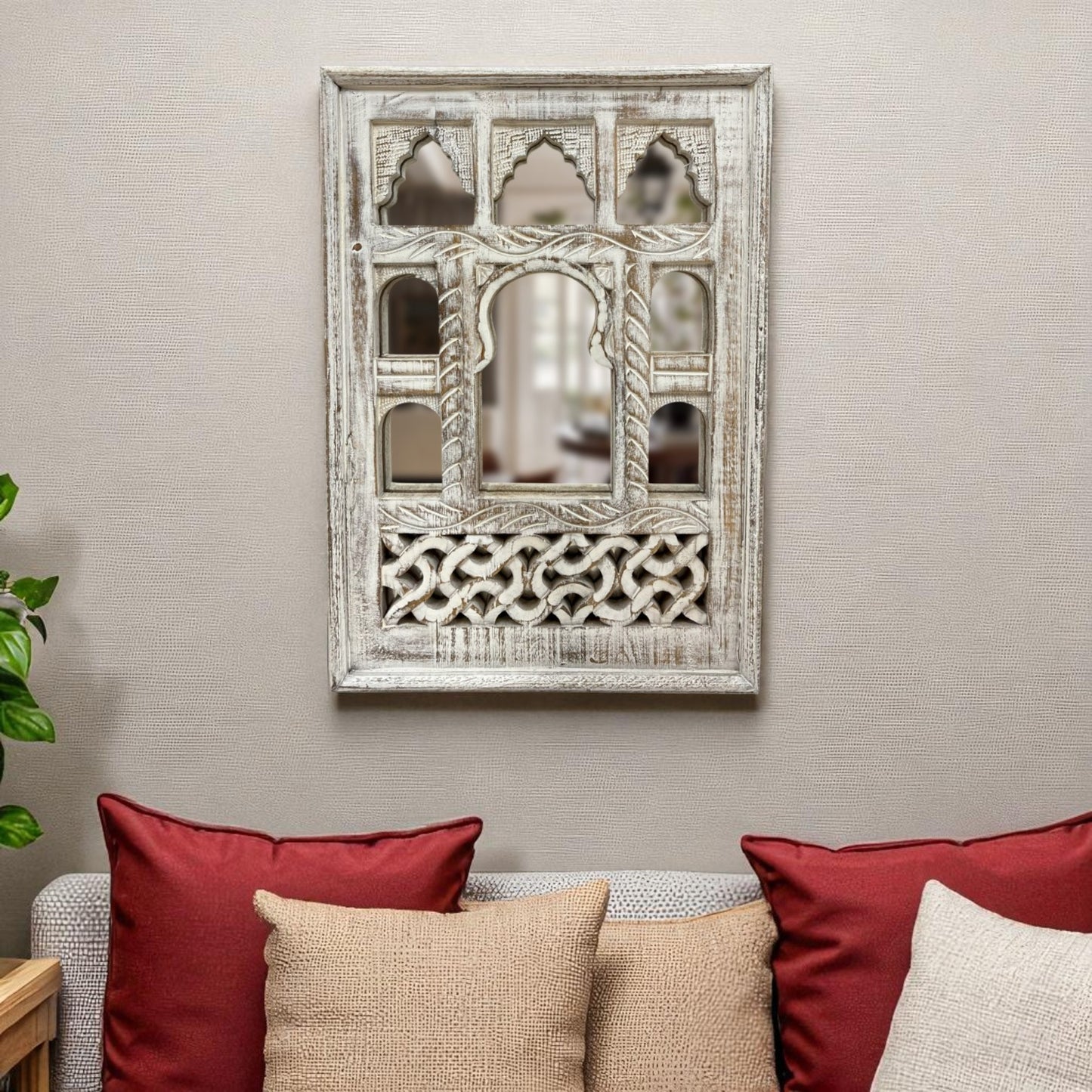 Small White Jharokha Mirror