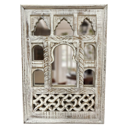 Small White Jharokha Mirror