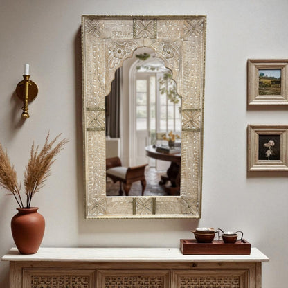 Distressed White Jharokha Mirror