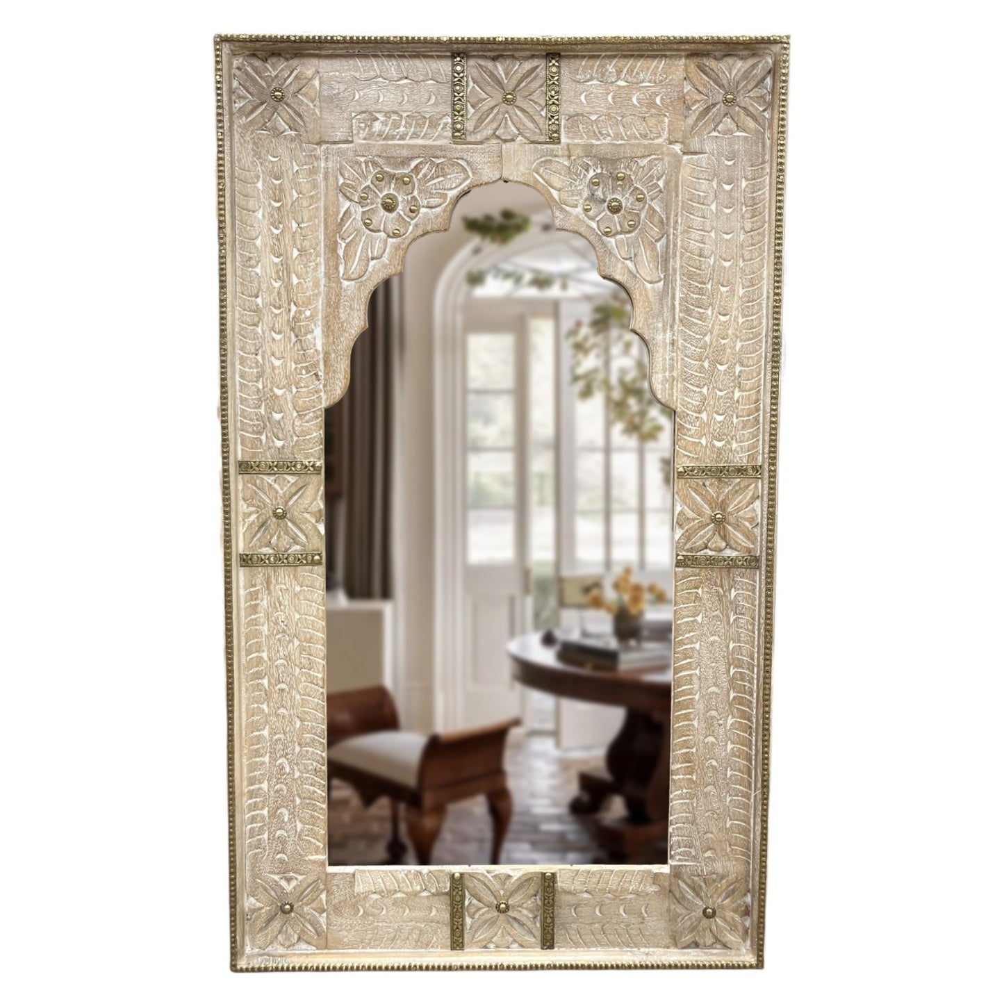 Distressed White Jharokha Mirror