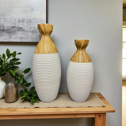 Modern Ceramic & Wood Vase Set
