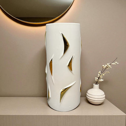 Modern White & Gold Ceramic Vase