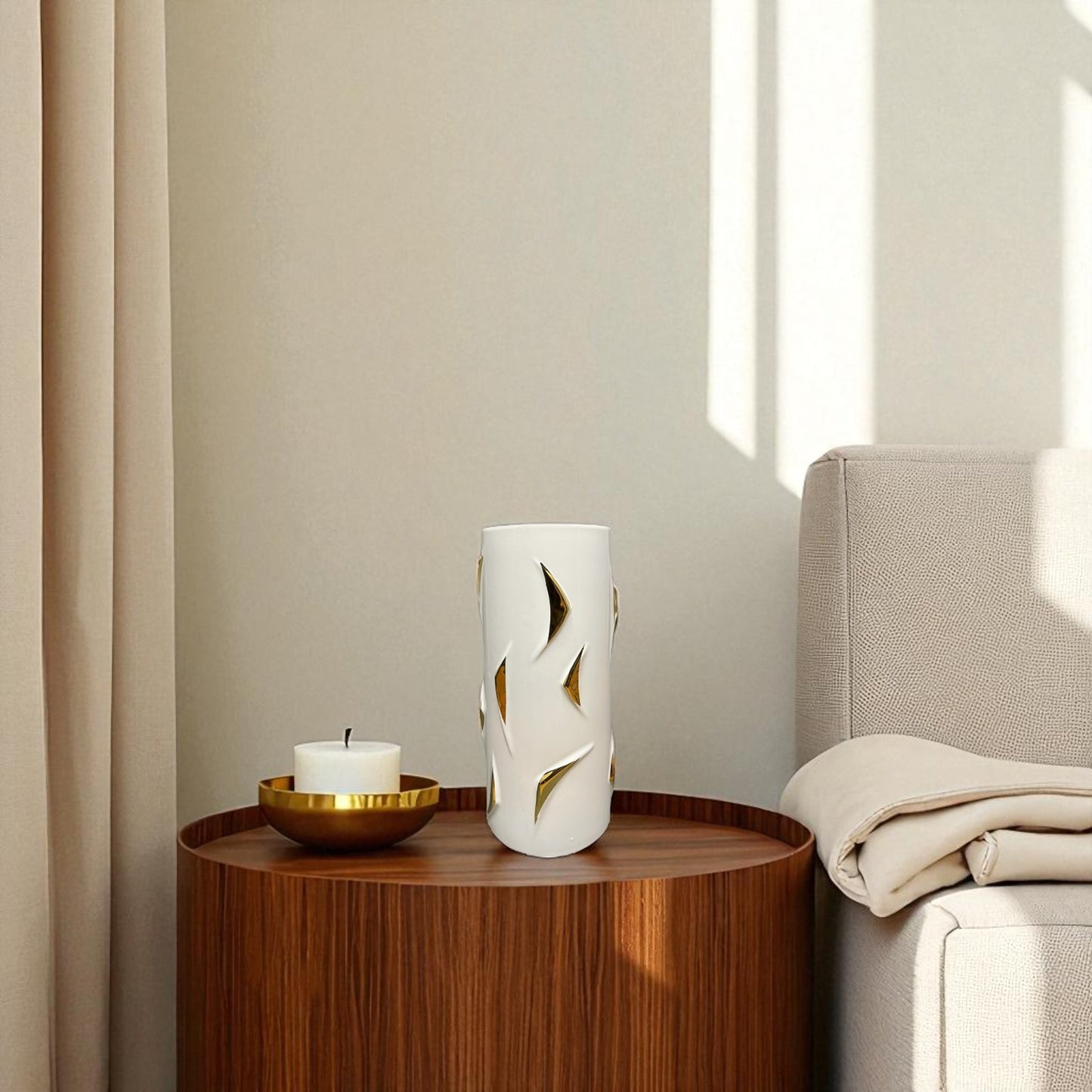 Modern White & Gold Ceramic Vase