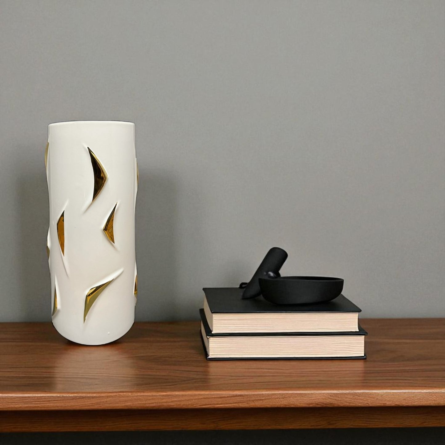 Modern White & Gold Ceramic Vase