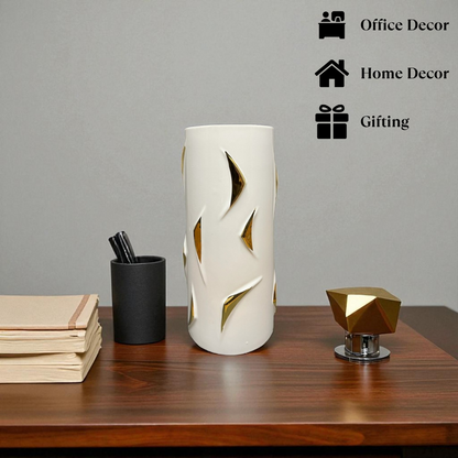 Modern White & Gold Ceramic Vase