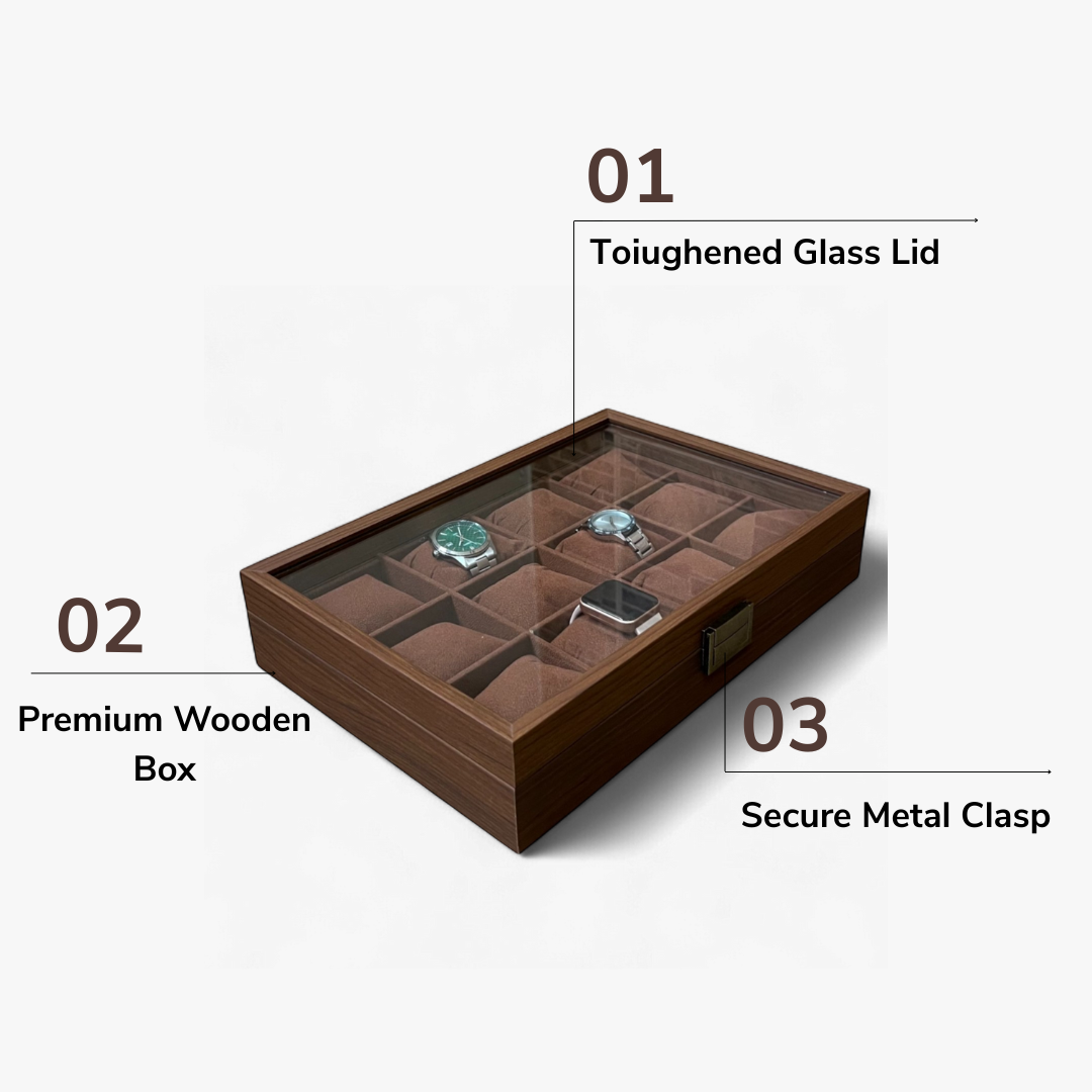 12 Slot Wooden Watch Box